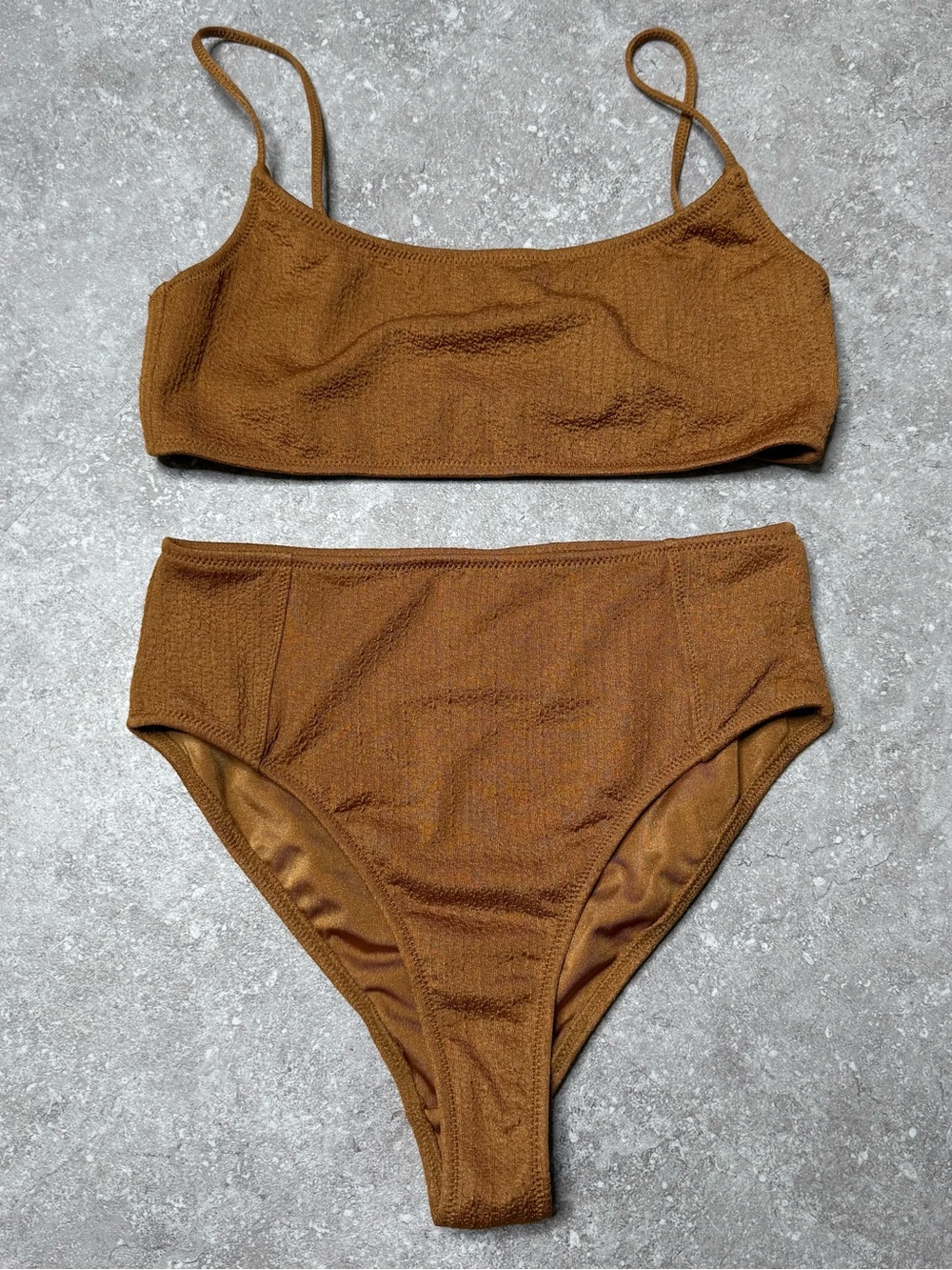 Triangl high-waisted bikini cheeky bottom with scoop neck bikini top brown large